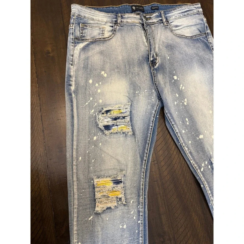 Waimea Men's Slim Fit Distressed Paint Splatter‎ Jeans Light Wash 36x32